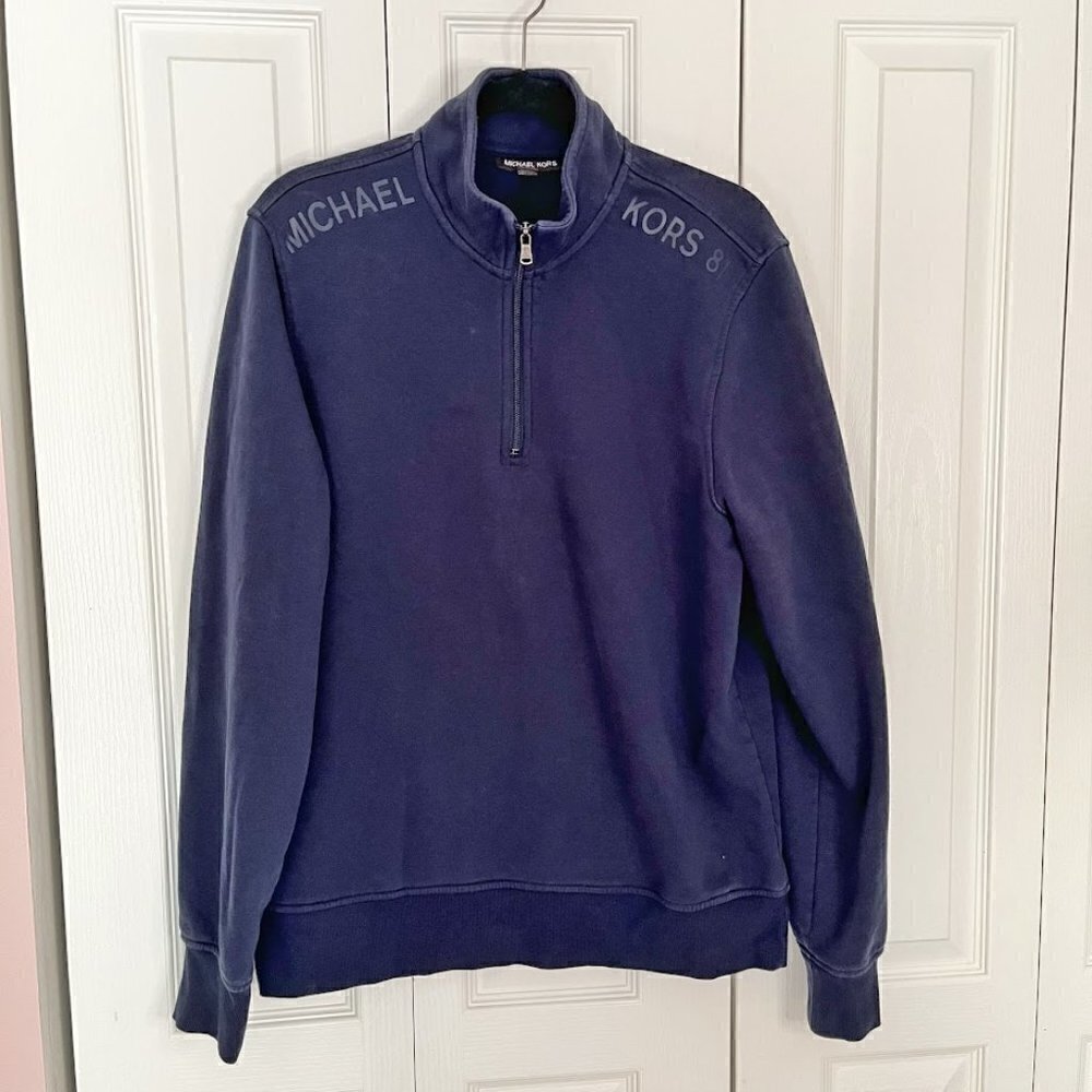 Michael Kors Spell Out Logo Quarter Zip Long Sleeve Fleece Sweatshirt Jacket
